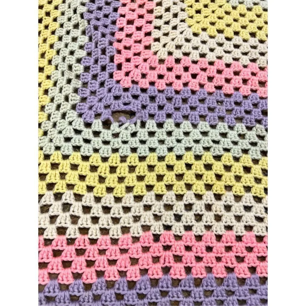 Multicolor Striped Fringe Knitted Blanket Size 80” x 83”